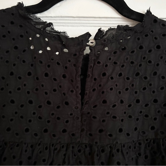 Velvet Eyelet Black Blouse With Bell Sleeves - Picture 8 of 8